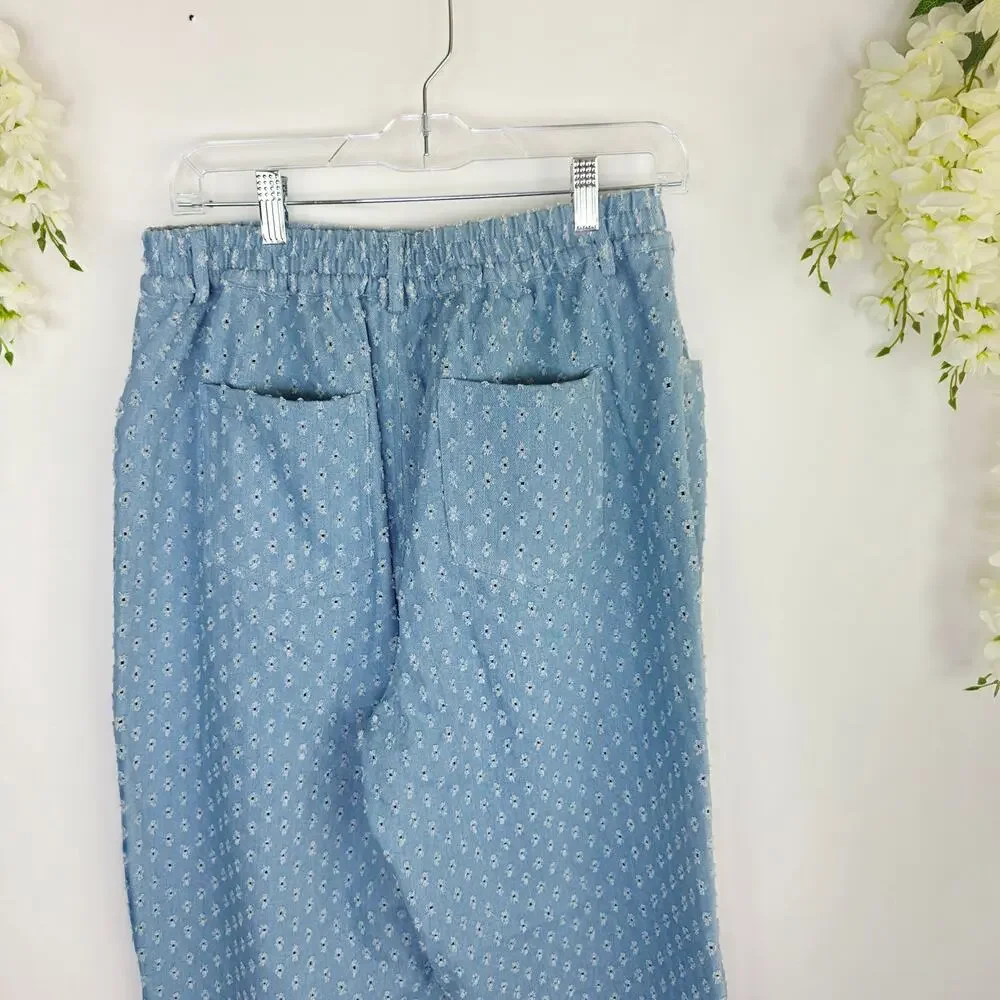 New Petal Dew Mom Jeans Size Large Distressed Eyelet Opening Straight Leg Boho
